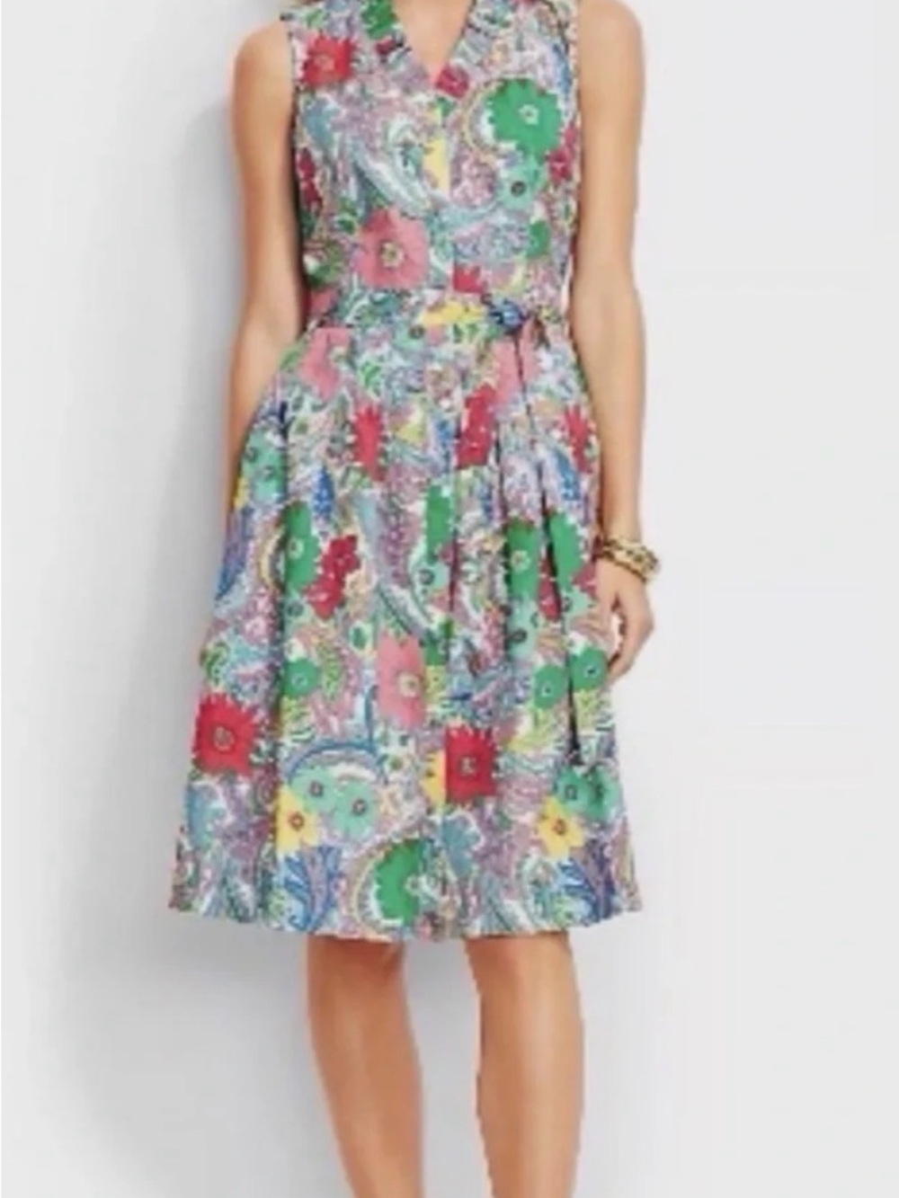 Talbots Floral Paisley Print Shirtdress Sleeveless Fit & Flare Multicolor